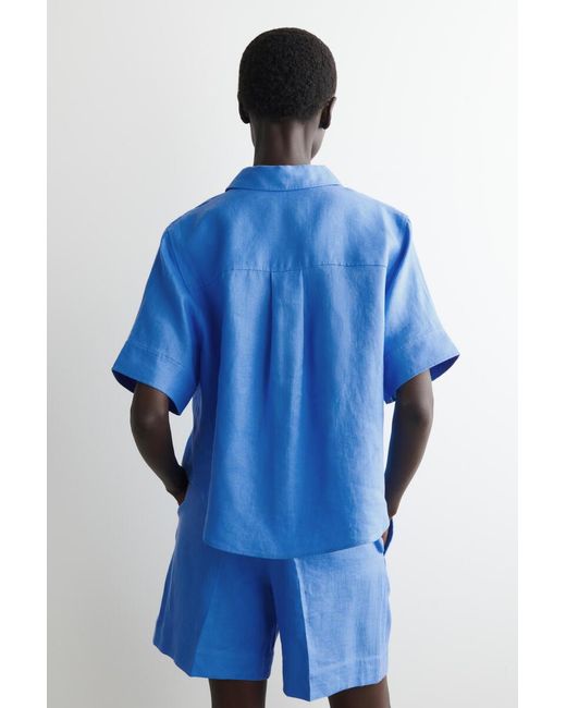 COS Blue Oversized Short-Sleeved Linen Shirt