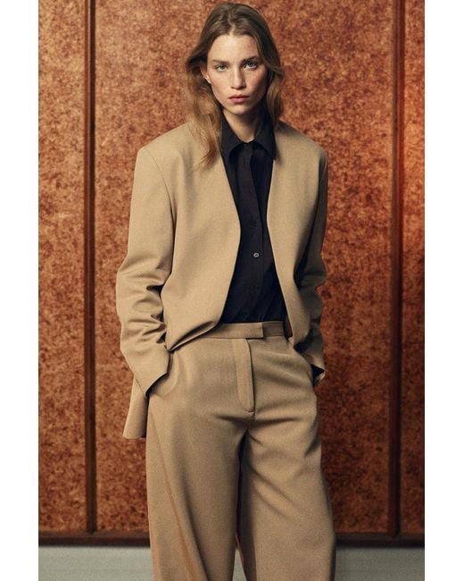 COS Natural Collarless Wool-Twill Blazer