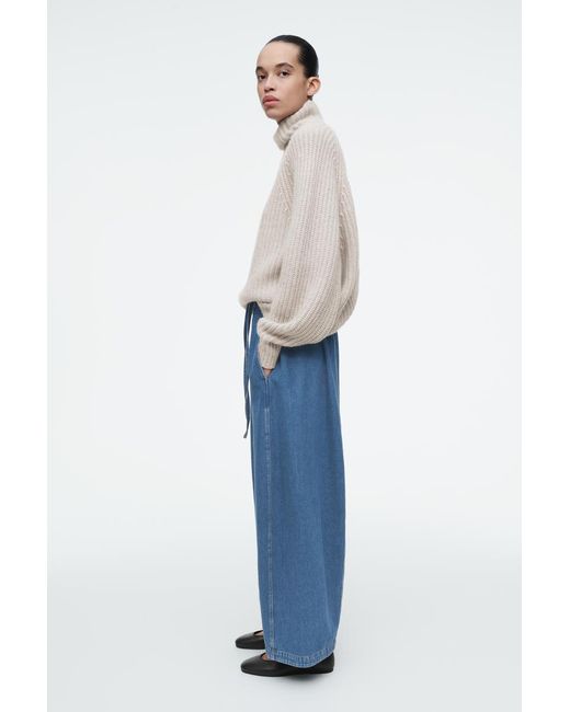 COS Blue Barrel-Leg Denim Drawstring Trousers