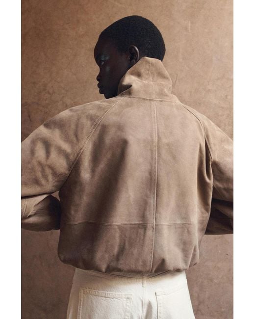 COS Natural Shawl-Collar Suede Bomber Jacket