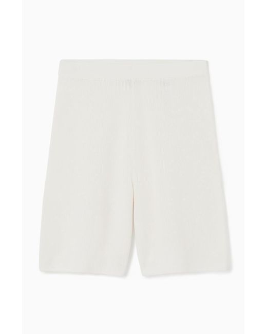 COS White Ribbed-knit Bermuda Shorts