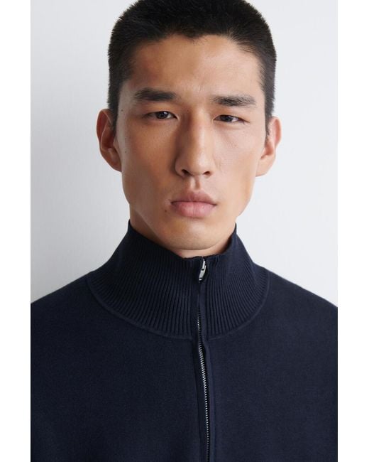 COS Blue Double-Faced Knitted Half-Zip Jumper for men