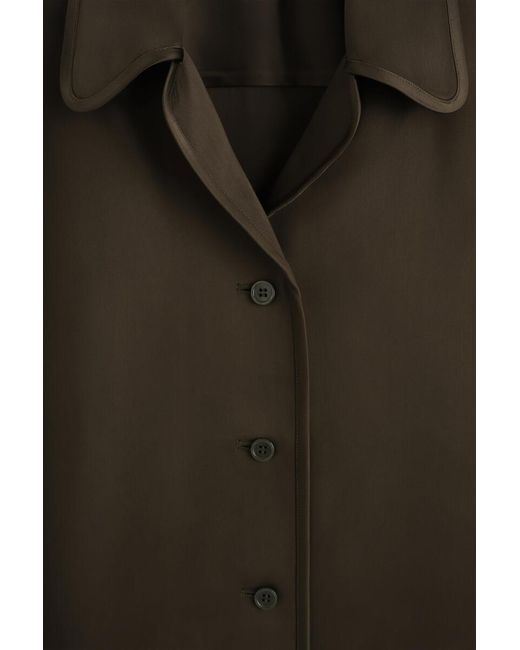 COS Brown Contrast-Piped Satin Shirt