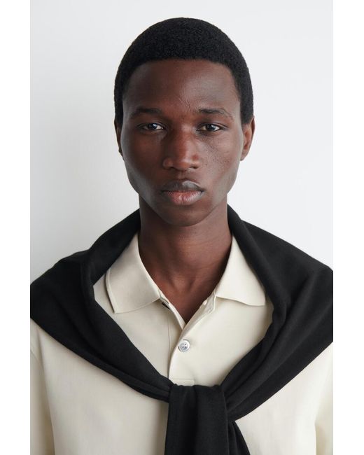 COS White Interlock Cotton Polo Shirt for men