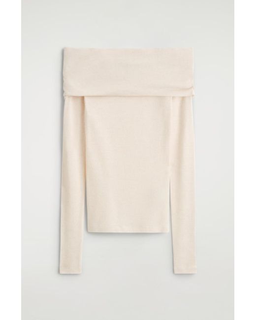 COS Natural Off-The-Shoulder Merino Wool Top