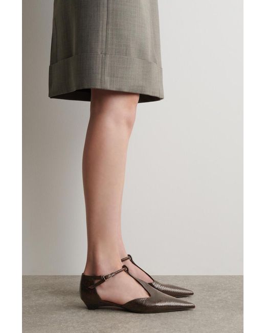 COS White Lizard-Effect Leather T-Bar Wedge Heels