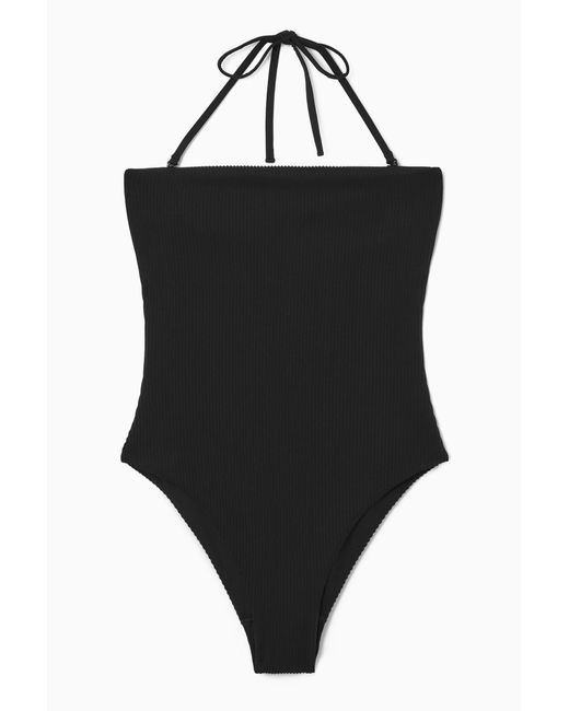 COS Black Ribbed Bandeau Swimsuit