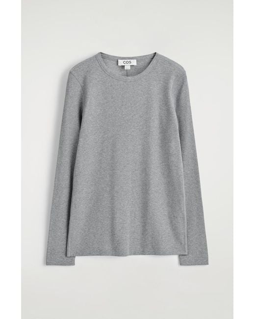 COS Gray Ribbed Jersey Long-Sleeved Top