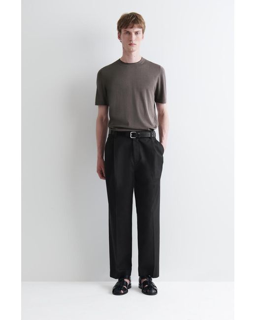 COS Gray Contrast-Tipped Silk-Cotton T-Shirt for men