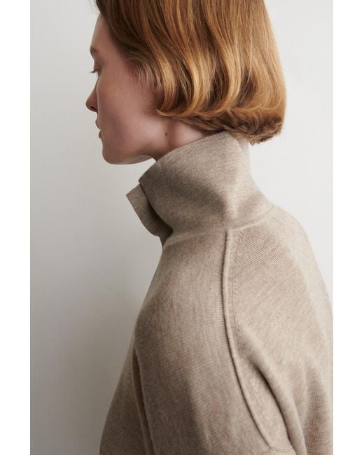 COS Natural Merino Wool Funnel-Neck Cardigan