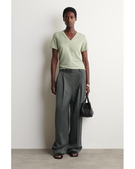 COS Green Cotton V-Neck T-Shirt