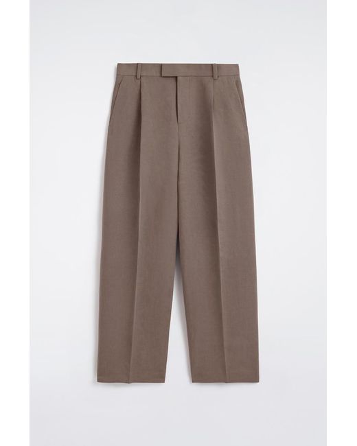 COS Brown Linen-Blend Relaxed-Fit Wide-Leg Trousers for men