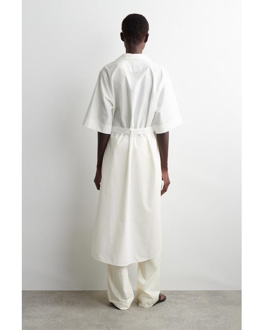 COS White Belted Short-Sleeved Midi Shirt Dress