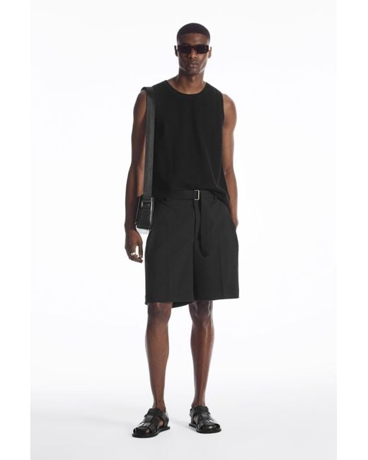 COS Black Belted Wool-blend Shorts for men