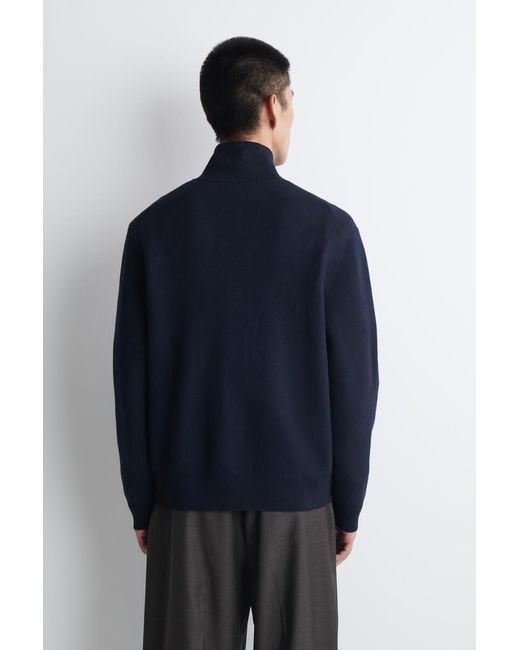 COS Blue Double-Faced Knitted Half-Zip Jumper for men