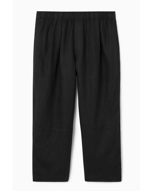 COS Black Cropped Wide-leg Linen Pants for men