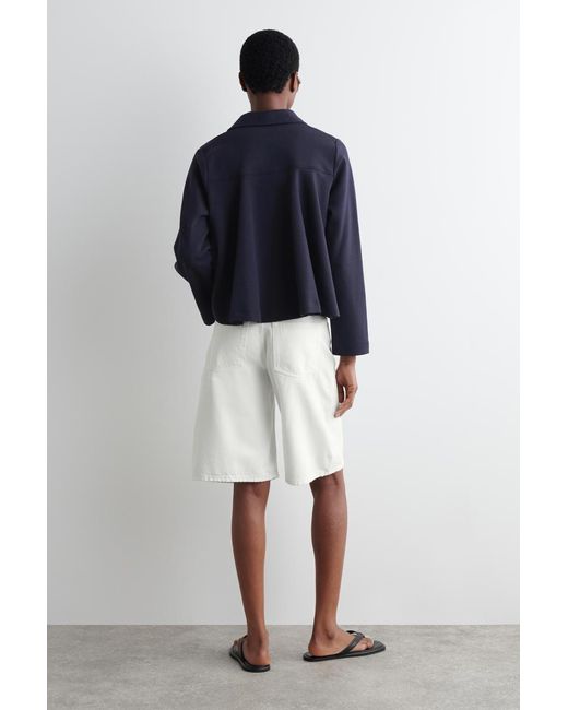 COS Flared Cotton-Jersey Polo Shirt in Blue | Lyst