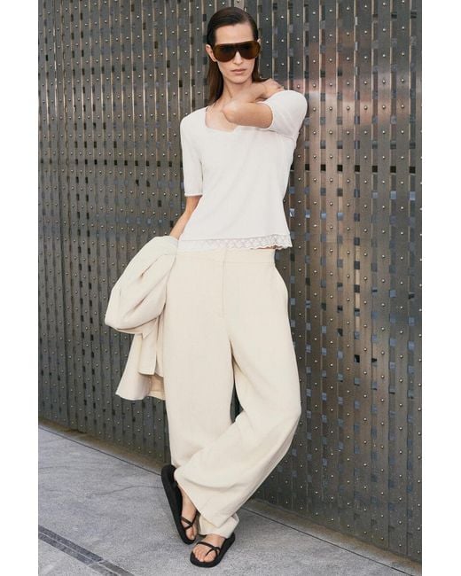 COS White Tailored Linen-Blend Straight-Leg Pants