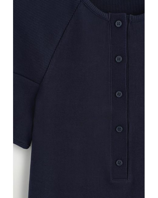 COS Blue Rounded Ribbed Jersey Henley Top