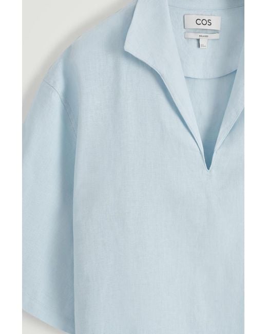 COS Open-collar Linen Shirt In Light Blue for men