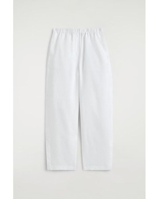 COS White Elasticated Linen Barrel-Leg Pants