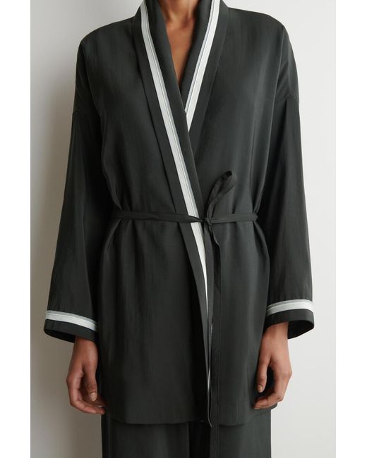 COS Black Contrast-Piped Robe-Style Blouse