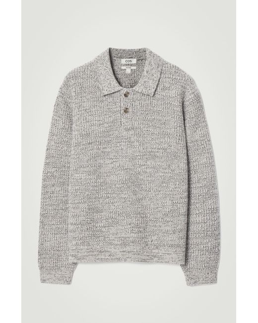 COS Gray Twisted-yarn Wool Polo Jumper for men