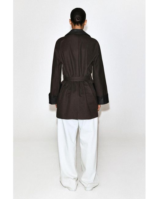 COS Black Leather-Trimmed Cotton Field Coat