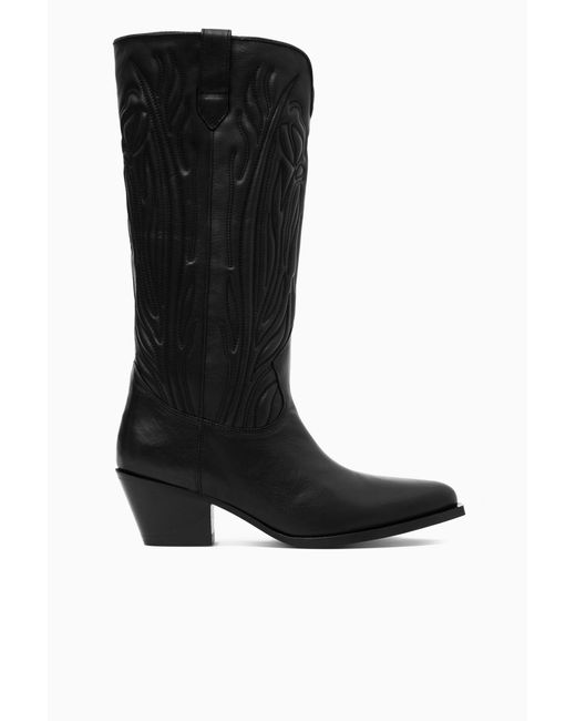COS Black Embroidered Leather Cowboy Boots