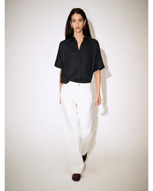 COS Black Oversized Short-Sleeved Linen Shirt
