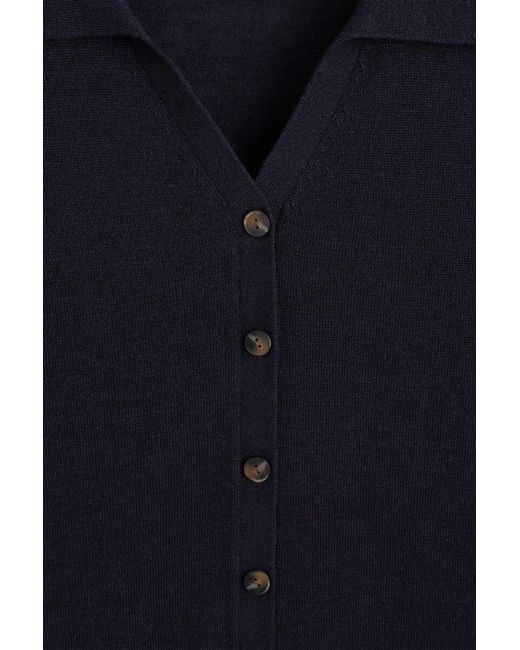 COS Blue Knitted Linen-Merino Short-Sleeved Shirt