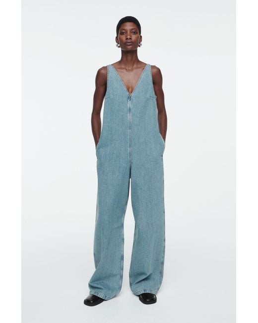 COS Blue V-neck Denim Jumpsuit