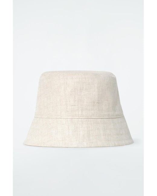 COS White Linen Bucket Hat In Light Beige