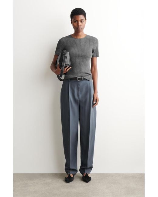 COS Gray Pointelle-Knit T-Shirt