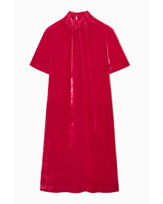 COS Red Velvet High-neck Dress