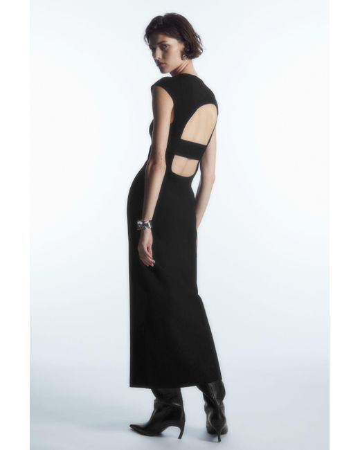 COS Open-back Knitted Midi Dress in Black | Lyst