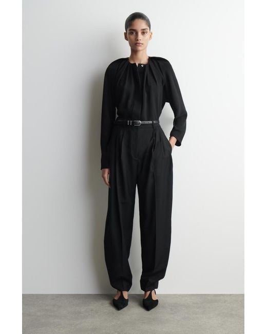 COS Black Voluminous Pleated Blouse