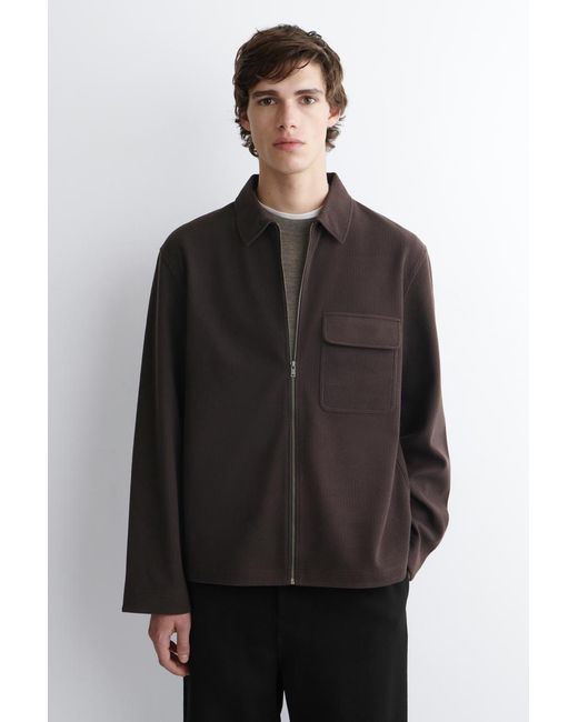 COS Brown Corduroy-Jersey Zip-Up Overshirt for men