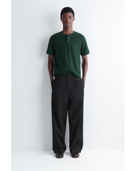 COS Green Contrast-Tipped Cotton-Piqué Henley Top for men