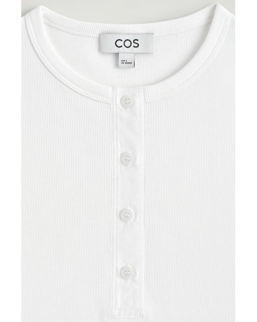 COS White Ribbed Henley T-Shirt