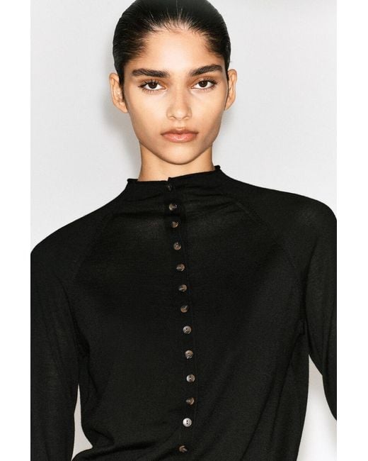 COS Black Merino Wool Funnel-Neck Cardigan