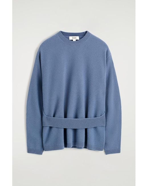 COS Blue Belt-Detail Merino Wool Sweater