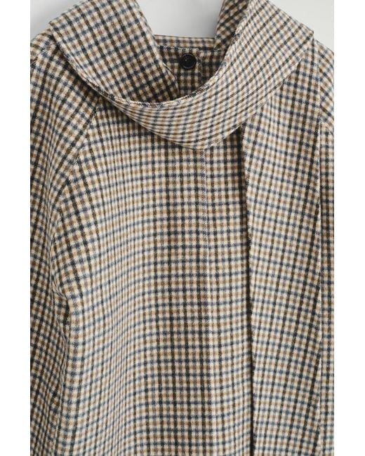 COS Gray Checked Double-Faced Wool Scarf Blouse