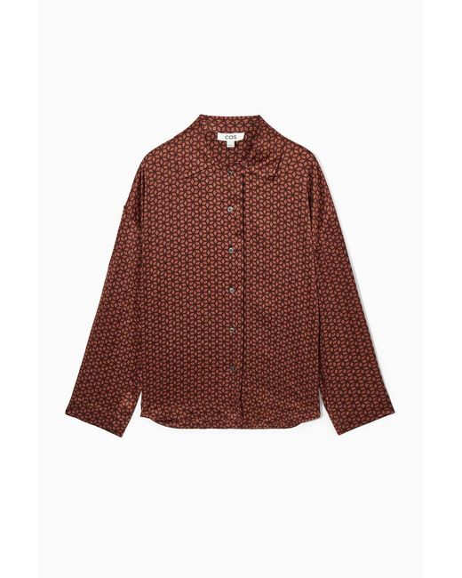 COS Red Printed Pure Silk Pyjama Shirt