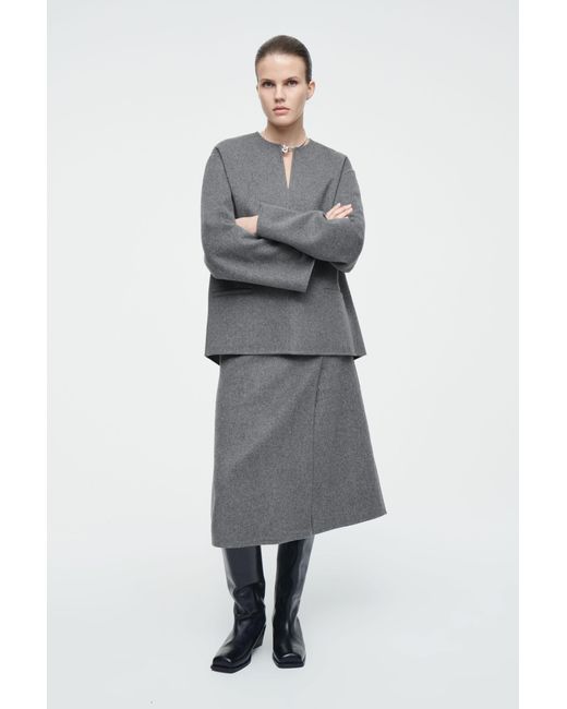 COS Gray Double-faced Wool Midi Skirt