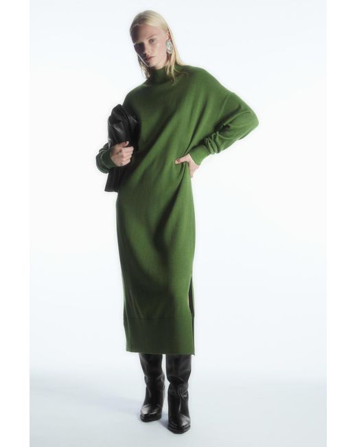 COS Green Leichtes Kleid Aus Merinowolle Mit Rollkragen