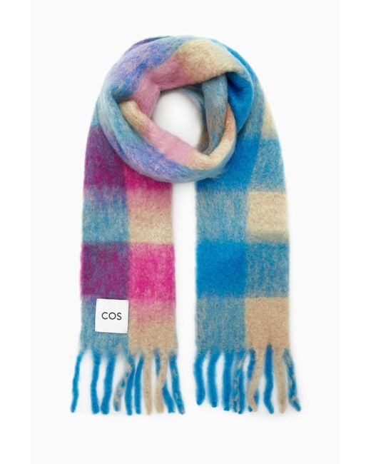 COS Blue Oversized Checked Scarf