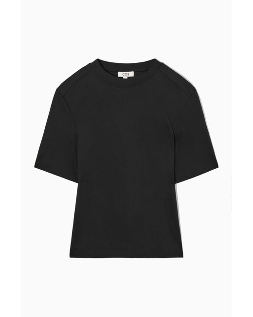COS Black Power-shoulder Waisted T-shirt