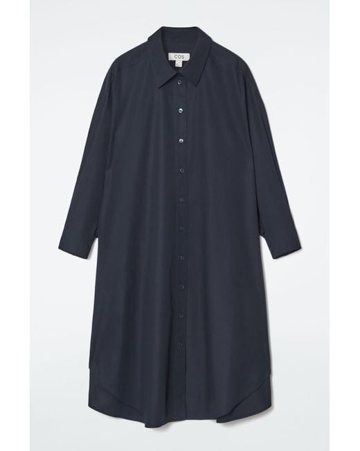 COS Blue Oversized Draped Shirt Dress