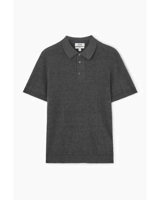 COS Black Knitted Silk Polo Shirt for men